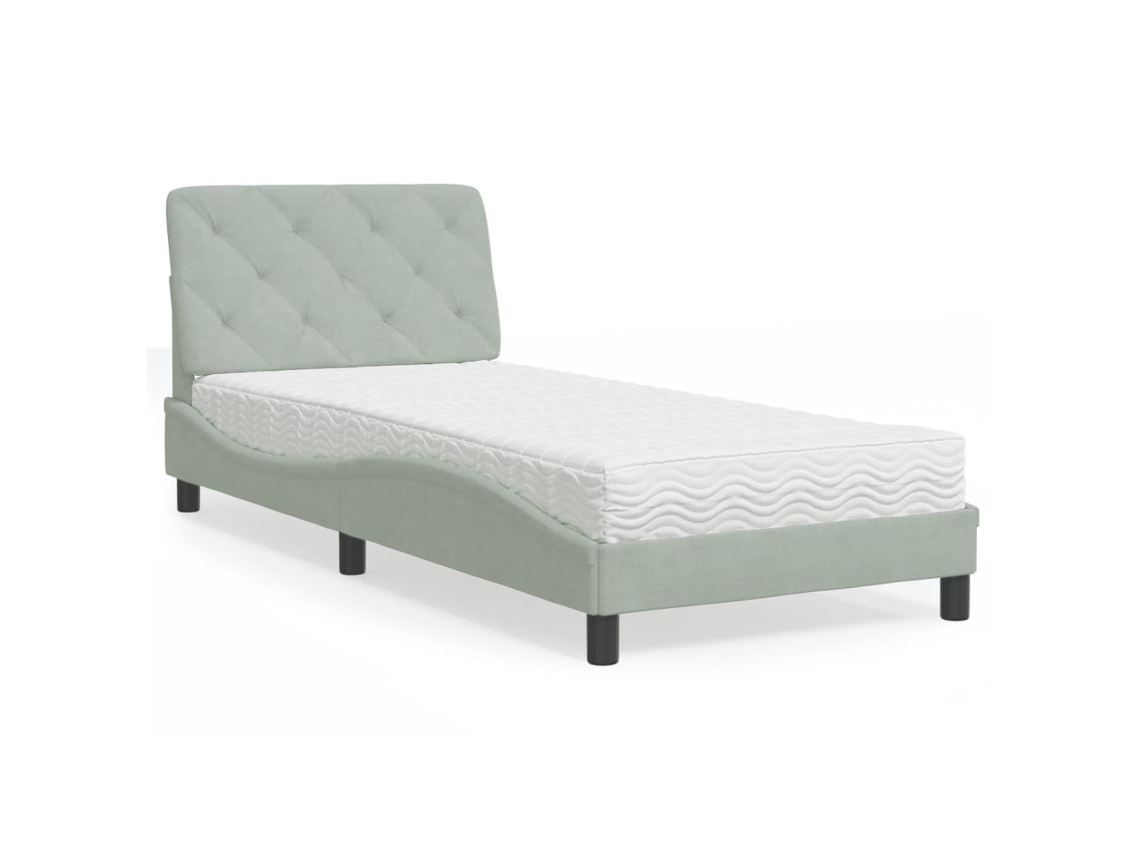 Vidaxl Cama com Colchão 80x200 Cm Veludo Cinzento claro
