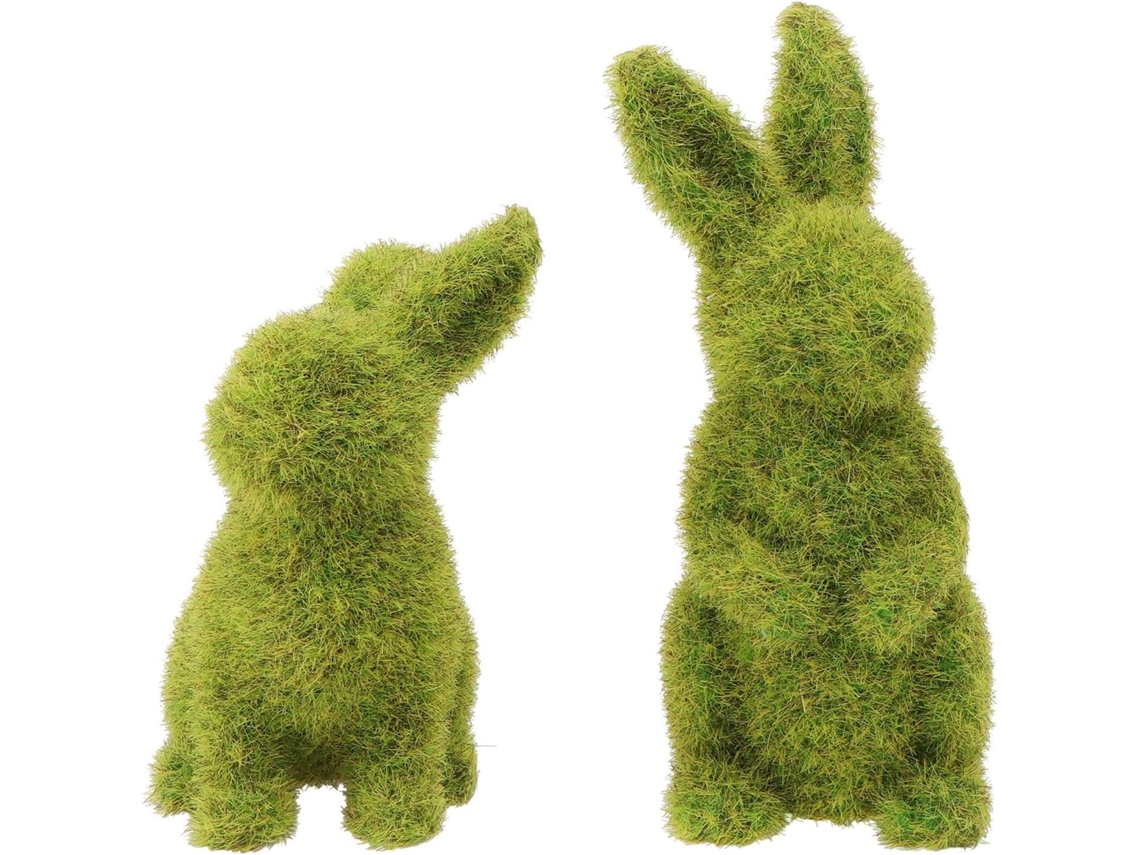 Kit de 2 Coelhos Decorativos em Flocagem, Feitos de Material Verde. Enfeites de Coelho para a Primavera, Ideais para CHABERLU