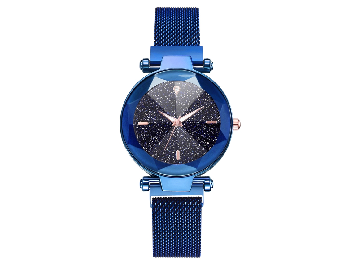 Relógio de Pulso Feminino de Quartzo com Pulseira de Malha e Botão Magnético Azul