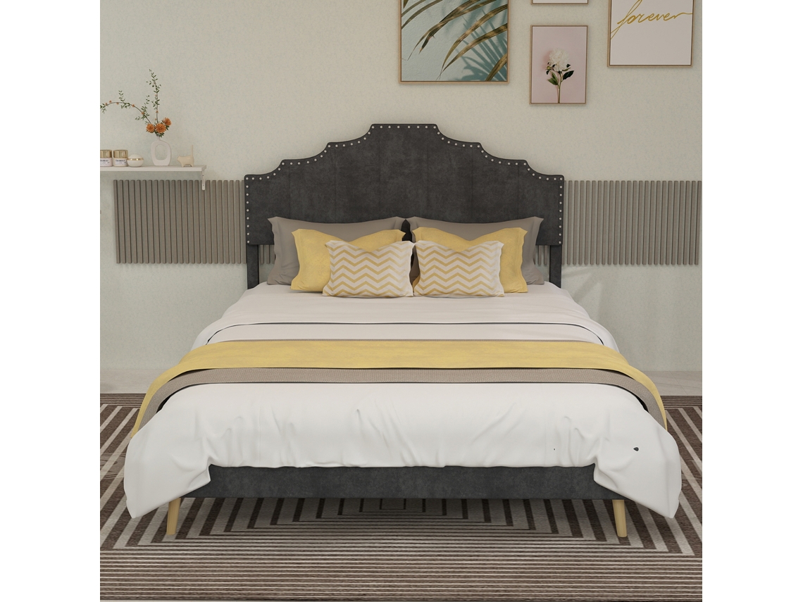 Cama Cinza 140x200 C/ Base Baixa E Encosto Macio