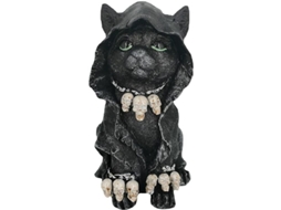 Figura de Gato Ceifador com Capa, Gatinho Preto Colecionável Gótico, Figura de Resina Pintada à Mão