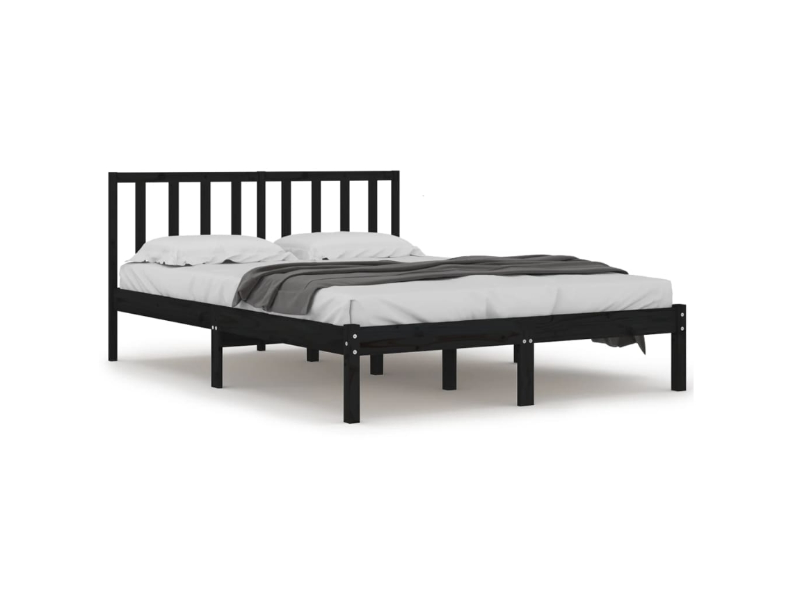 Estrutura de Cama 140x190 cm Madeira de Pinho Maciça Preto MAISON EXCLUSIVE