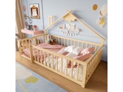 Cama Solteiro 90x190 Cm Criança Pinho Com Grade E Trava Natural