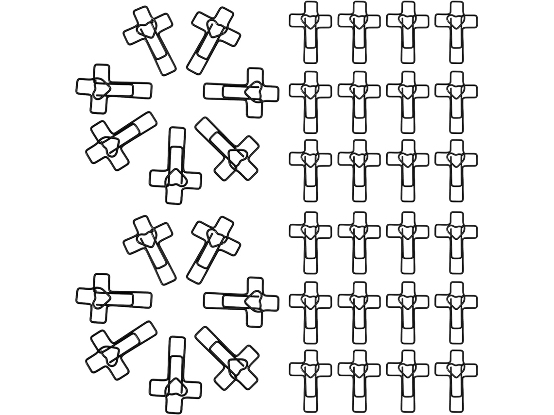 Clipes de papel de metal em formato de coração e cruz Fomiyes, 100 unidades pré-embaladas, clipes decorativos para estudo bíblico E