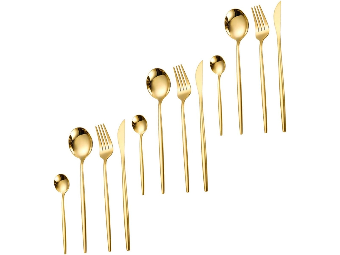 De Talheres De Aço Inoxidável Dourado Com 12 Peças Colher, Garfo E Faca Utensílios De Cozinha Gokoco