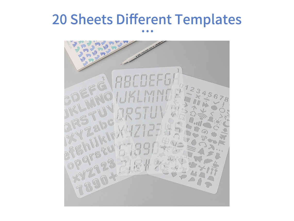 2026 20 Moldes de Letras e Números B5 para Desenho e Pintura em Pet Reutilizáveis para Journal Diy Arte Scrapbooking Planejador Decoração