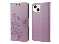 Capa De Couro Flip Com Estampa De Borboleta E Flor Para Iphone 14 Plus