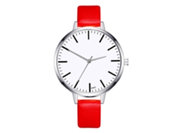 Relógio de Quartzo Feminino Estilo Vintage Simples de Moda com Pulseira de Couro Pu (vermelho)