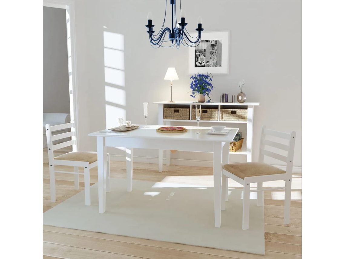 Vidaxl Cadeiras De Jantar 2 Pcs Seringueira Maciça E Veludo Branco