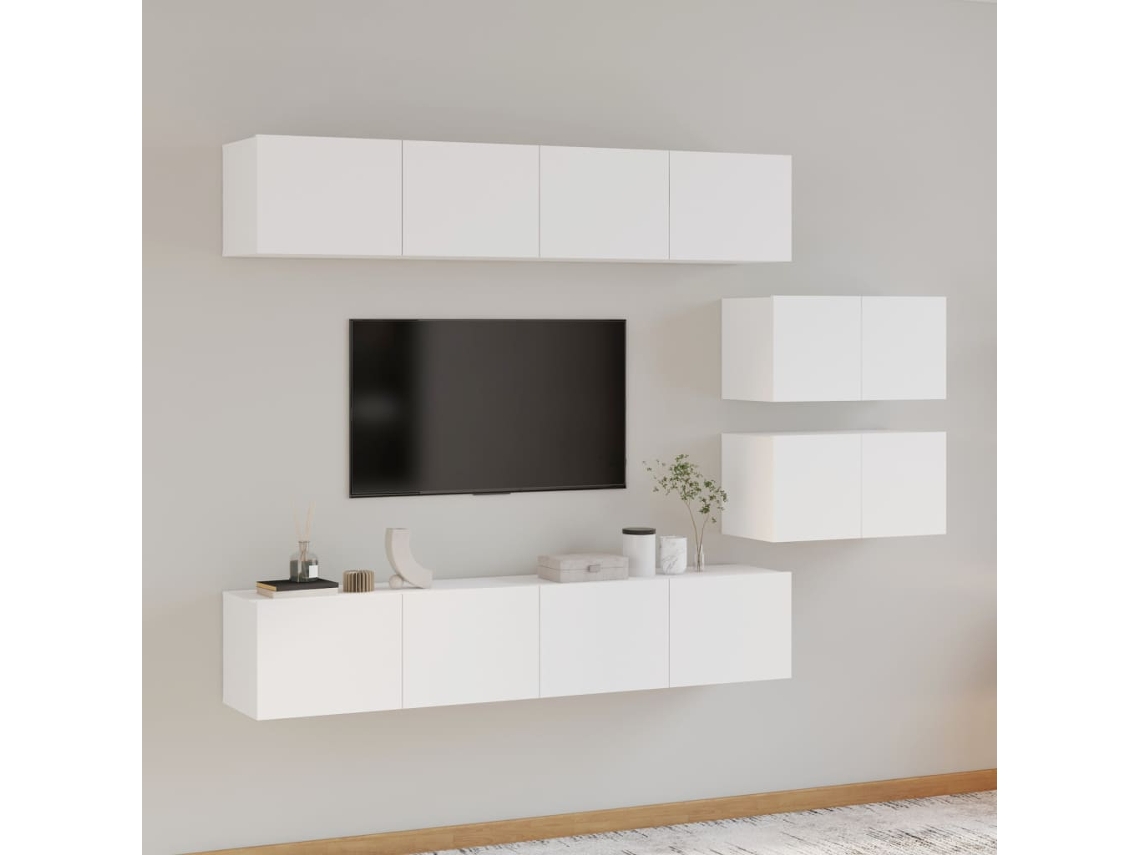 Vidaxl Conjunto Móveis De Tv 6 Pcs Madeira Processada Branco