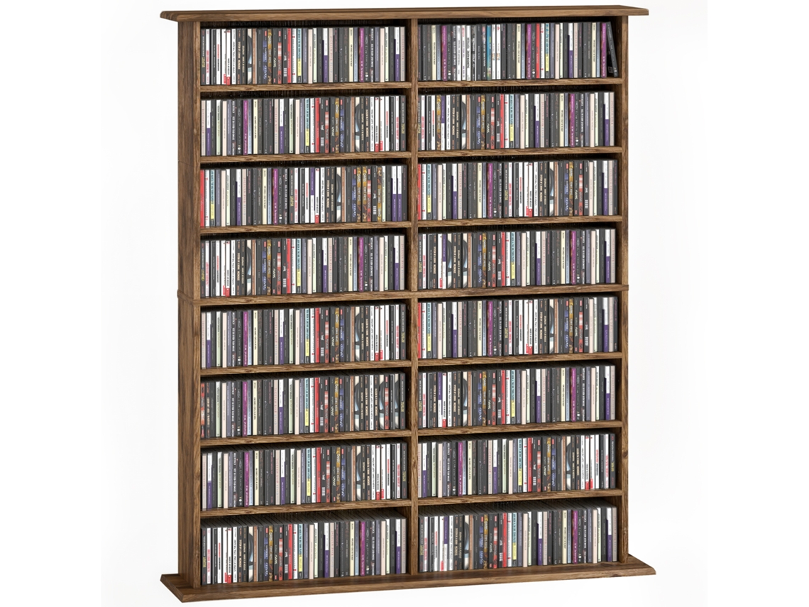 Armazenamento Cd‑dvd 16 Compartimentos,12 Prateleiras Ajustáveis, Capacidade 720cd/396dvd‑blu‑ray, Castanho