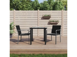 Vidaxl 3 Pcs Conjunto De Jantar P/ Jardim C/ Almofadões Vime Pe E Aço