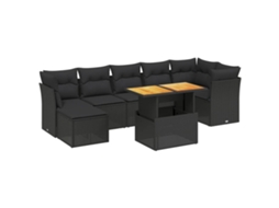 Conjunto de 8 Sofás de Jardim com Almofadões Vime Pe Preto MAISON EXCLUSIVE (N/A)