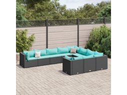 Vidaxl 10 Pcs Conjunto Sofás De Jardim C/ Almofadões Vime Pe Preto