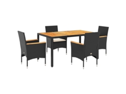 Conjunto de 5 Jantar Jardim com Almofadões Vime Pe/acácia Preto MAISON EXCLUSIVE