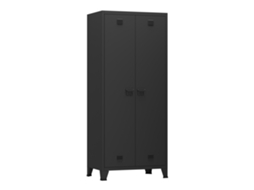 Roupeiro Hankasalmi Portas Ranhuras [EN.CASA] Aço Preto (180x90x40cm)