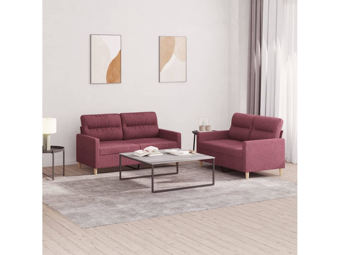 Vidaxl 2 Pcs Conjunto De Sofás Com Almofadões Tecido Vermelho Tinto