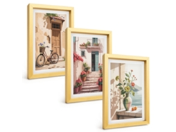 Composição De Quadrosruas, Flores E Bicicletas Moldura Dourada Imagens Para Um Quarto Infantil Espelharte (3 Peças 20x30 Cm)