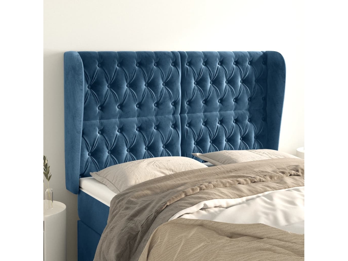 Cabeceira Camapainel De Cabeceira C/ Abas Veludo 163x23x118/128 Cm Azul Escuro Lovely Home