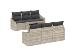 Conjunto 7 Conjunto De Sofá De Jardim Vidaxl Cinzento-claro Vime Pe (55 X 55 X 37 Cm)