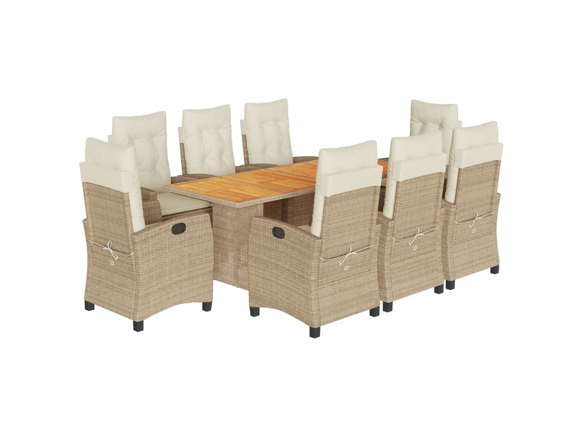 Maison Exclusive - Conjunto 9 Peças Jantar P/ Jardim Com Almofadões Vime Pe Bege