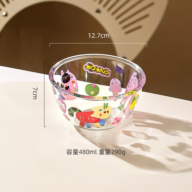 Tigela de Vidro Transparente com Desenho de Animal , Ideal para Saladas, Frutas e Sobremesas. Perfeita para Misturar Alimentos. MDUG (5 Polegadas)