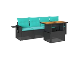 Conjunto de 5 Sofás de Jardim com Almofadões Vime Pe Preto MAISON EXCLUSIVE (5 pcs)