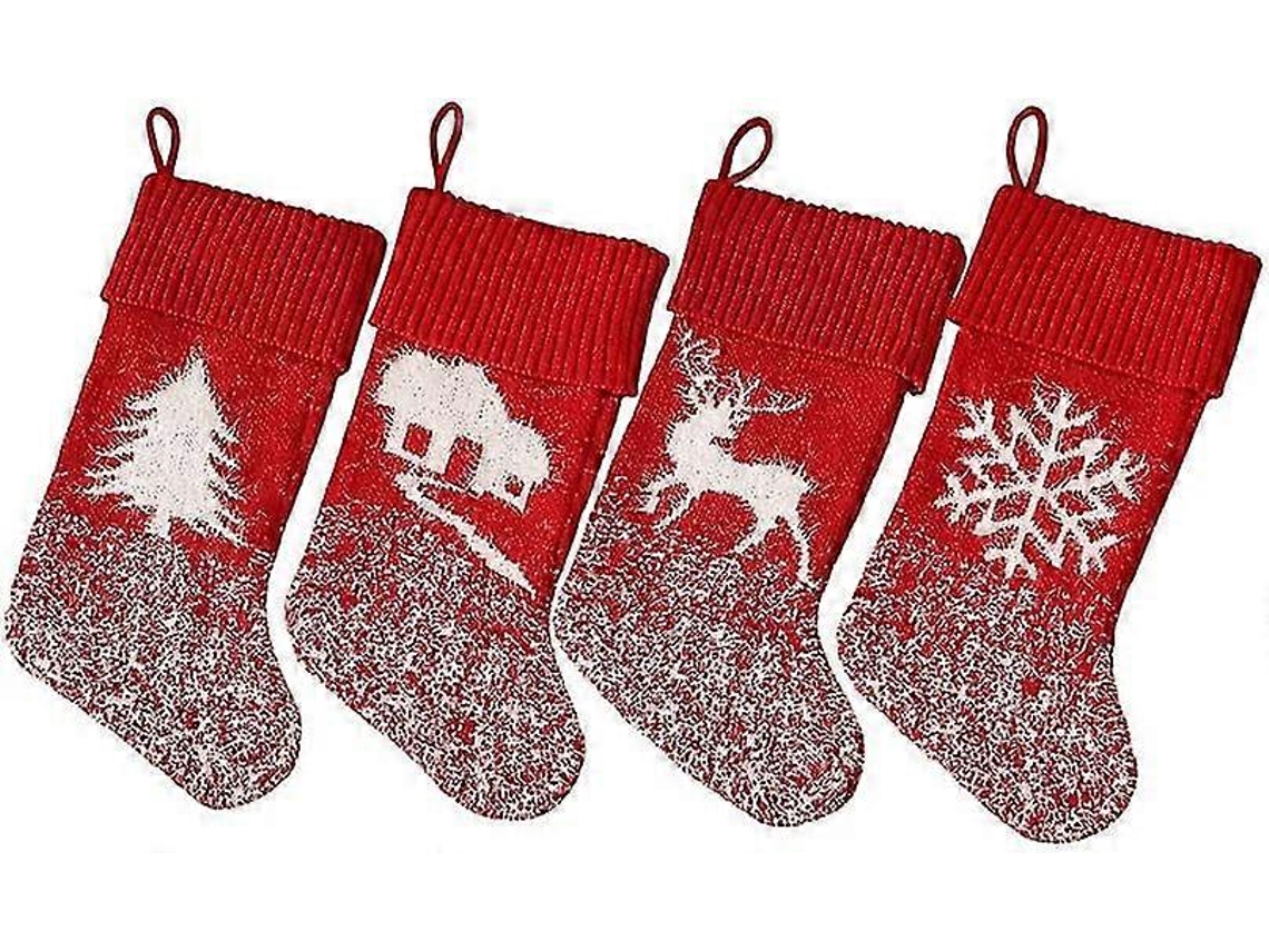 Pacote Com 4 Meias De Natal Decorativas, Sacos De Doces Para Presente De Natal, Meias Penduradas Para Árvore. Loja Olysi