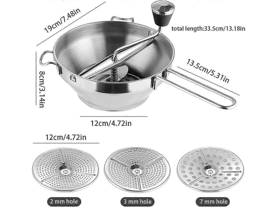 Moedor de Alimentos Ergonômico para Cozinha, Alimentos, Prensa Vegetais Manual, em a Ço Inoxidável com 3 Peneiras, GOKOCO