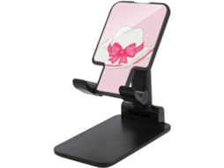 Suporte Dobrável E Ajustável Para Celular Em Formato De Chapéu Caubói Branco Com Laço Seda Rosa