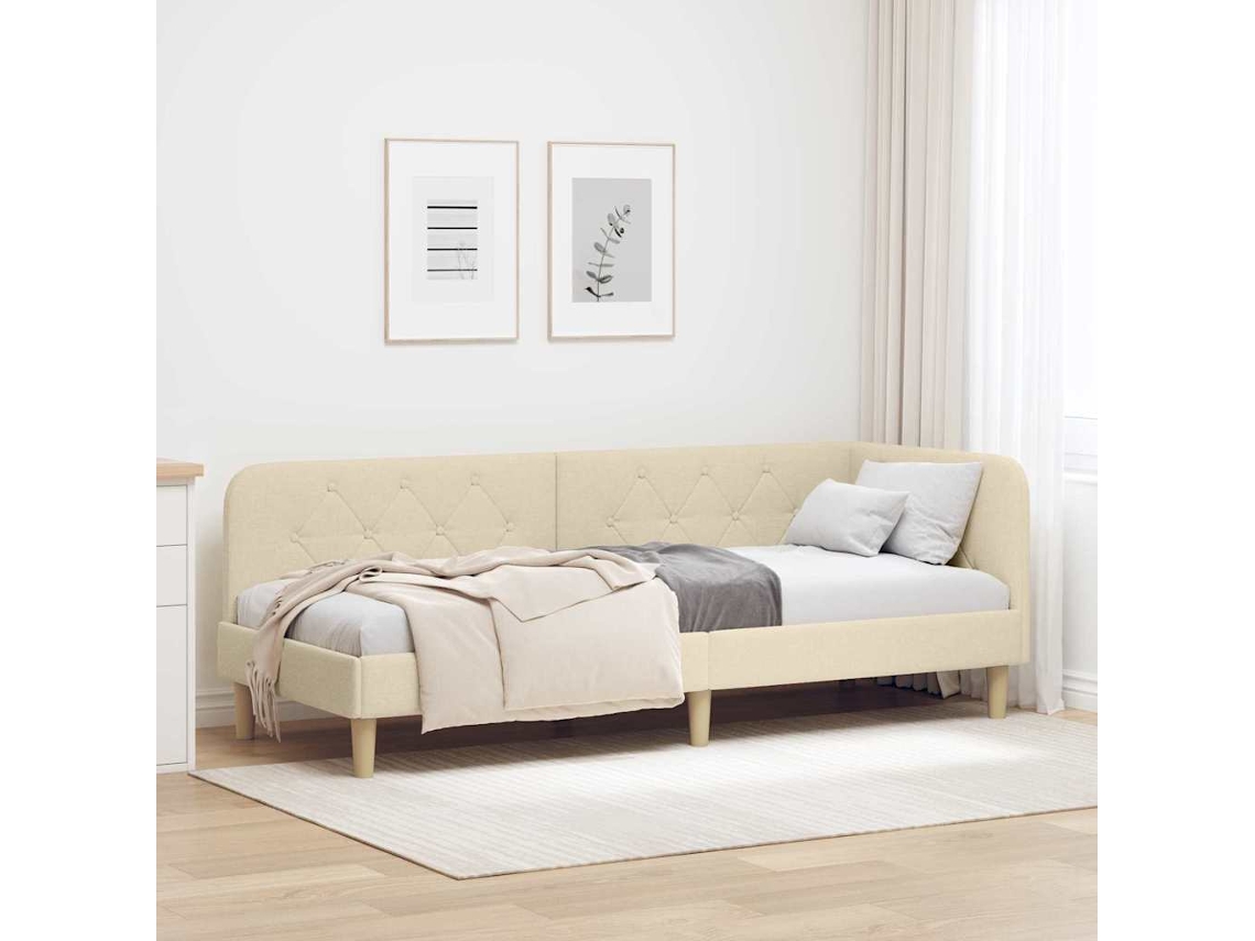 Vidaxl Estrutura De Cama De Canto Creme 80 X 200 Cm Tecido