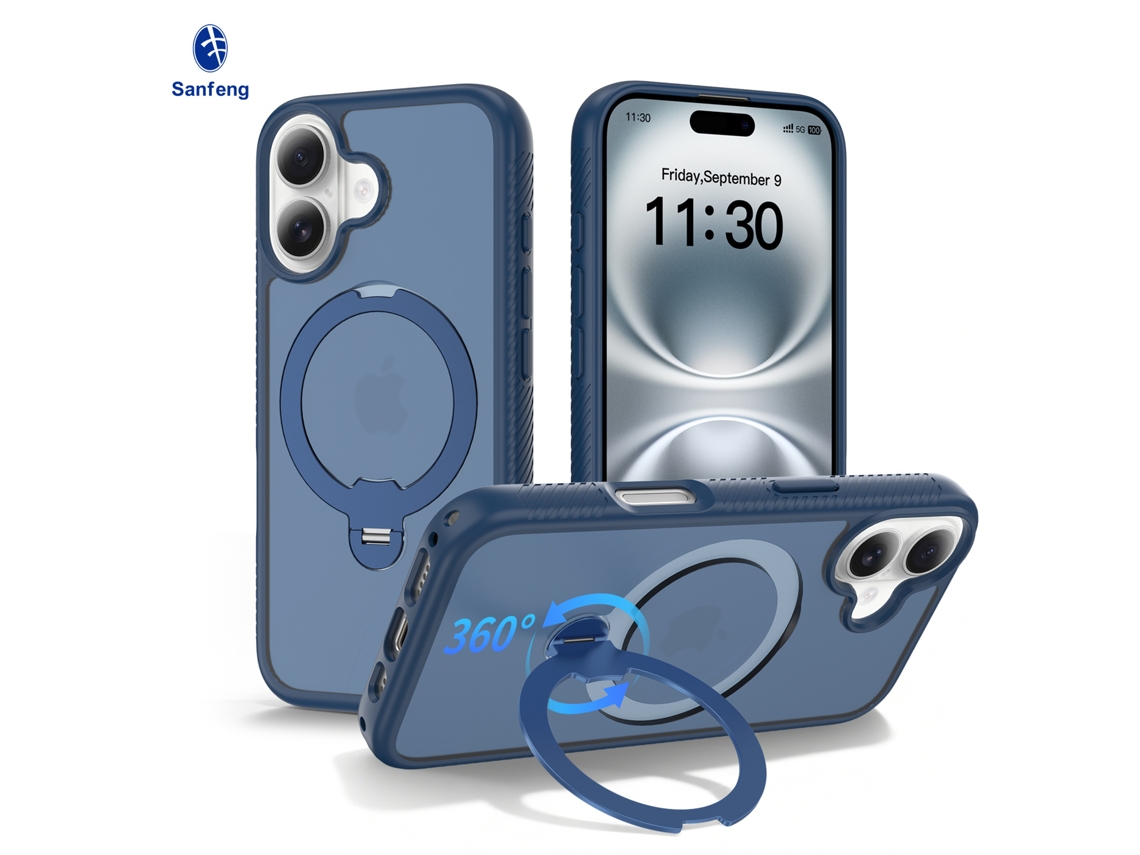Nova Capa Para Celular Com Suporte Magnético E Rotação De 360°azul Escuro - Iphone 17 Pro Max