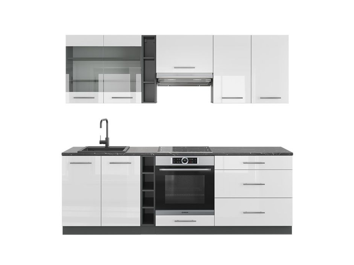 Cozinha Fame-Line, 235 cm, PT Antracite, Branco brilhante/Antracite VICCO