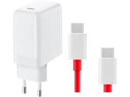 Kit Carregador Warp Charge e Cabo de Carga para Oneplus 6T 65W Usb-C Branco e Vermelho