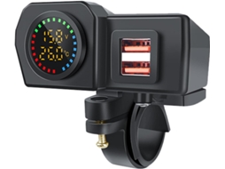 Carregador Usb Duplo Para Motocicleta, Visor Lcd De Temperatura,