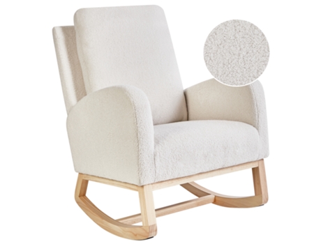 Poltrona De Baloiço Com Repousa Braços Beliani Alsta De Bouclé Branco 68x100x100