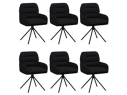 Conjunto 6 Cadeira De Jantar Giratória Vidaxl Preto Couro Sintético (59 X 59,5 X 90 Cm)