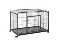 Gaiola dobrável de metal com rodas, freios, bandeja removível, porta com travas, 125x76x81cm CINZA | S/MARCA