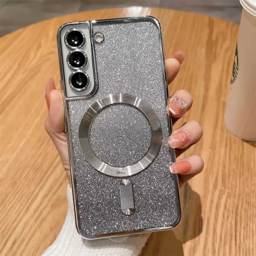 Capa Protetora Magnética Para Carregamento Sem Fio (note 10 Plus Prateado) Com Design Degradê De Luzes Piscantes.