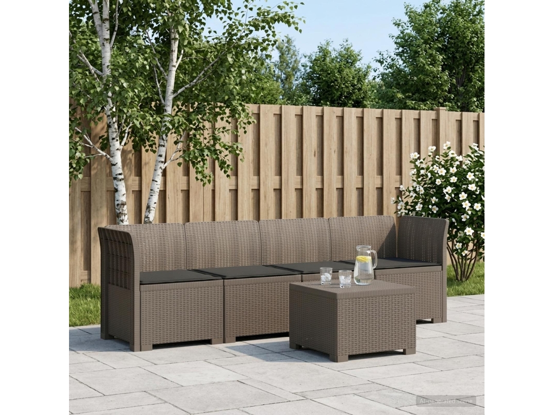 Vidaxl Sofá De Jardim 4 Lugares Com Almofadas Look Rattan Pp