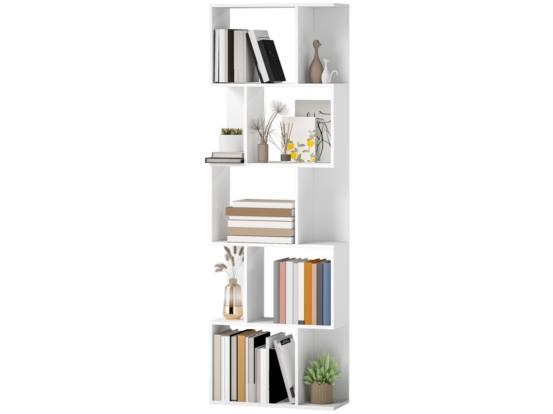 Estante De 5 Níveis Em Forma De S Com 10 Prateleiras Para Quarto Escritório Sala 60x24x184,5 Cm Branco