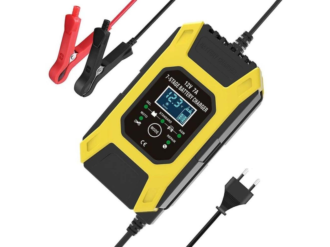 Carregador De Bateria Inteligente 7a/12v Portátil Rápido Para Motocicleta Com Display Lcd Modo De Proteção E Reparação Para Carro Motocicleta Auto Ama