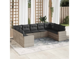 Vidaxl 9 Pcs Conj. Sofás Jardim Com Almofadões Vime Pe Cinzento-claro