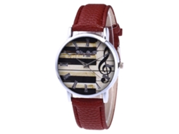 Relógio de quartzo com pulseira de couro PU, mostrador redondo, pulseira moderna para homens e mulheres, marrom.
