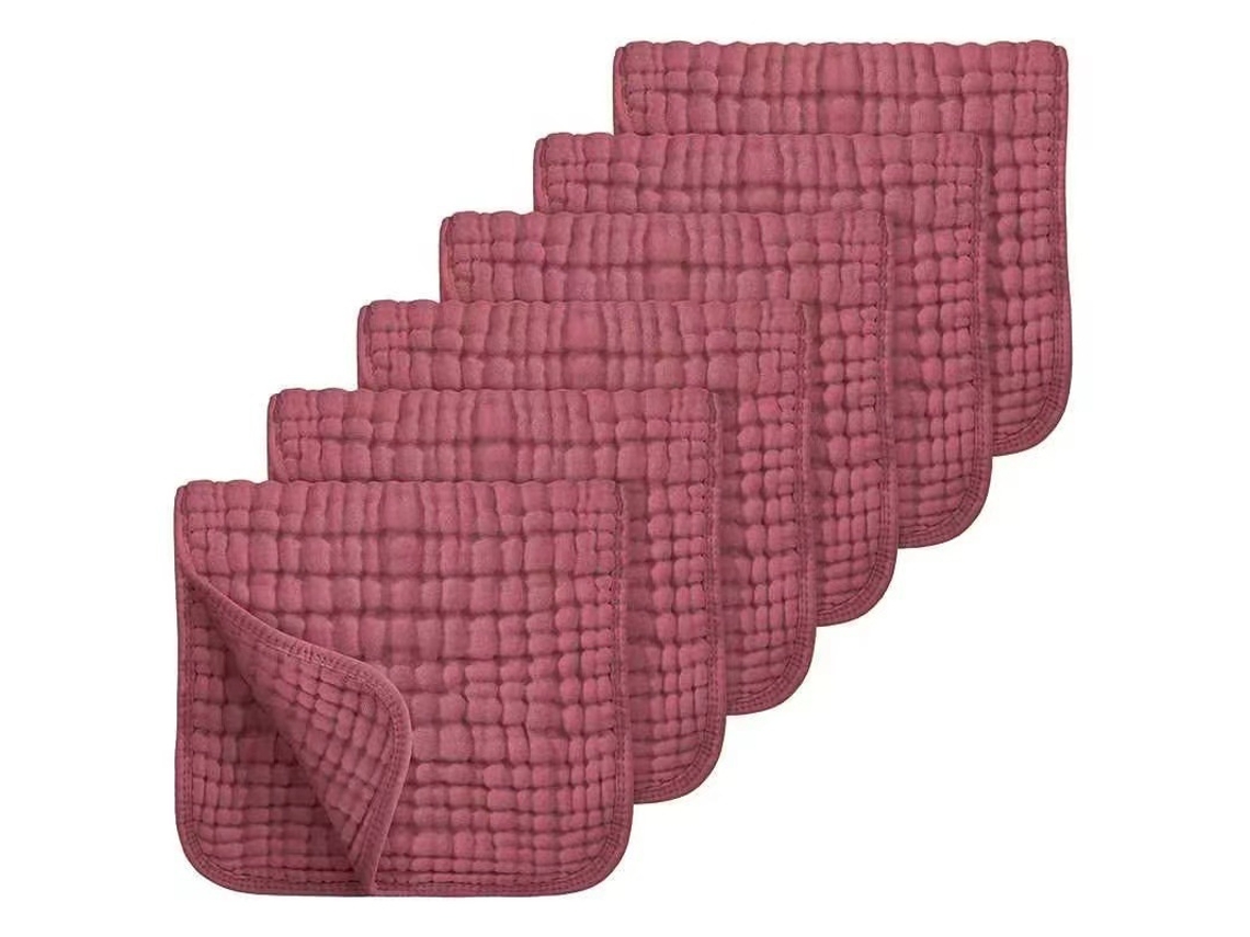 Toalha de Algodão YUNZII de Seis Camadas para Arrotar ou Regurgitação, pacote com 6 unidades 25x50cm, vermelho Rosado