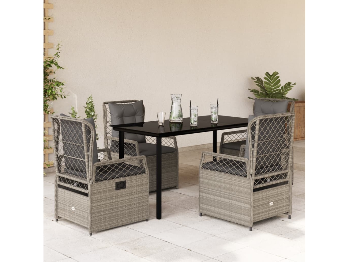 5 Pcs Conjunto De Jantar P/ Jardim C/ Almofadões Cinzento Claro Dkd Home Decor