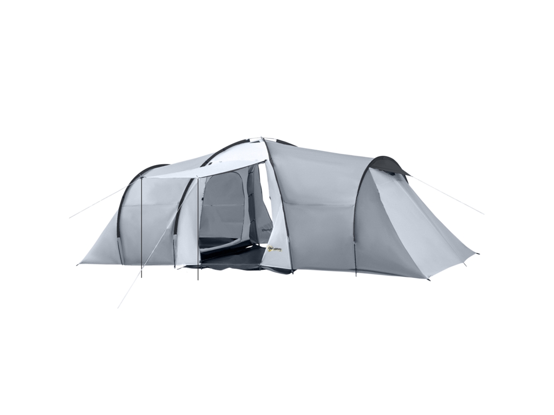 Tenda De Campismo Fibra De Vidro, Metal, Tecido Oxford Cor Cinza Claro 590x245x193 Cm Outsunny
