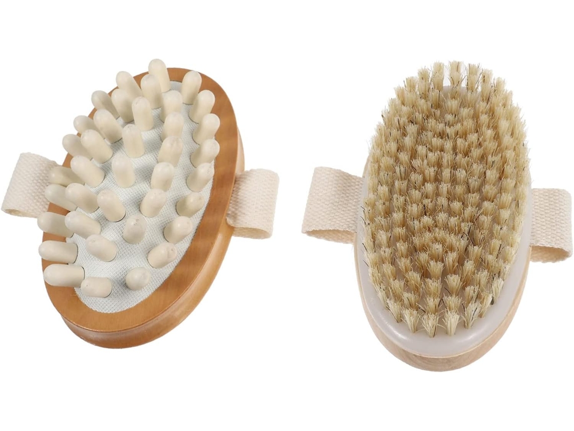 Conjunto De 2 Escovas Corporais Madeira Com Cerdas Macias Para Esfoliação E Massagem A Escova Uso Seco Úmido Estimula