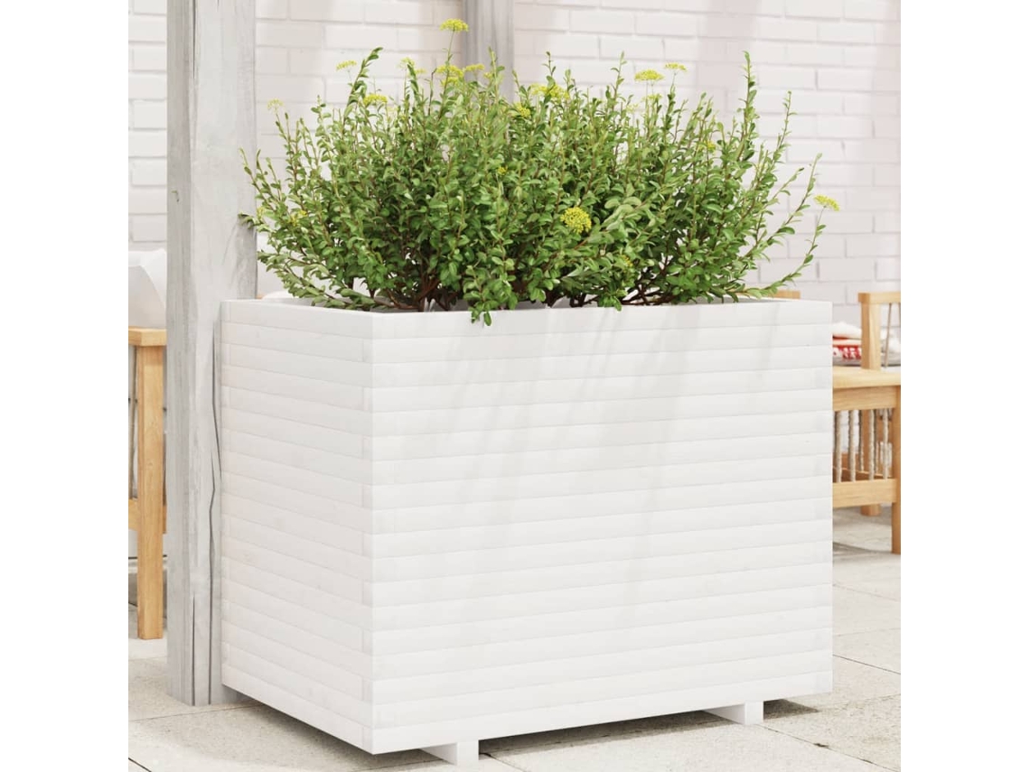 Vidaxl Vaso/floreira De Jardim 90x60x72 Cm Pinho Maciço Branco