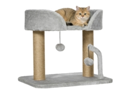 Árvore para Gatos com Poste Arranhador de Juta, Cama e Bolas, 48x38x42 Cm, Cinza ESSÊNCIACASA